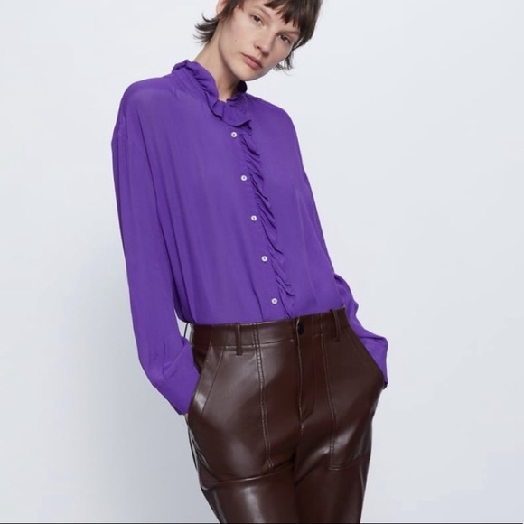 Zara purple flowy Viscose blouse shirt designer clone - Picture 3 of 16